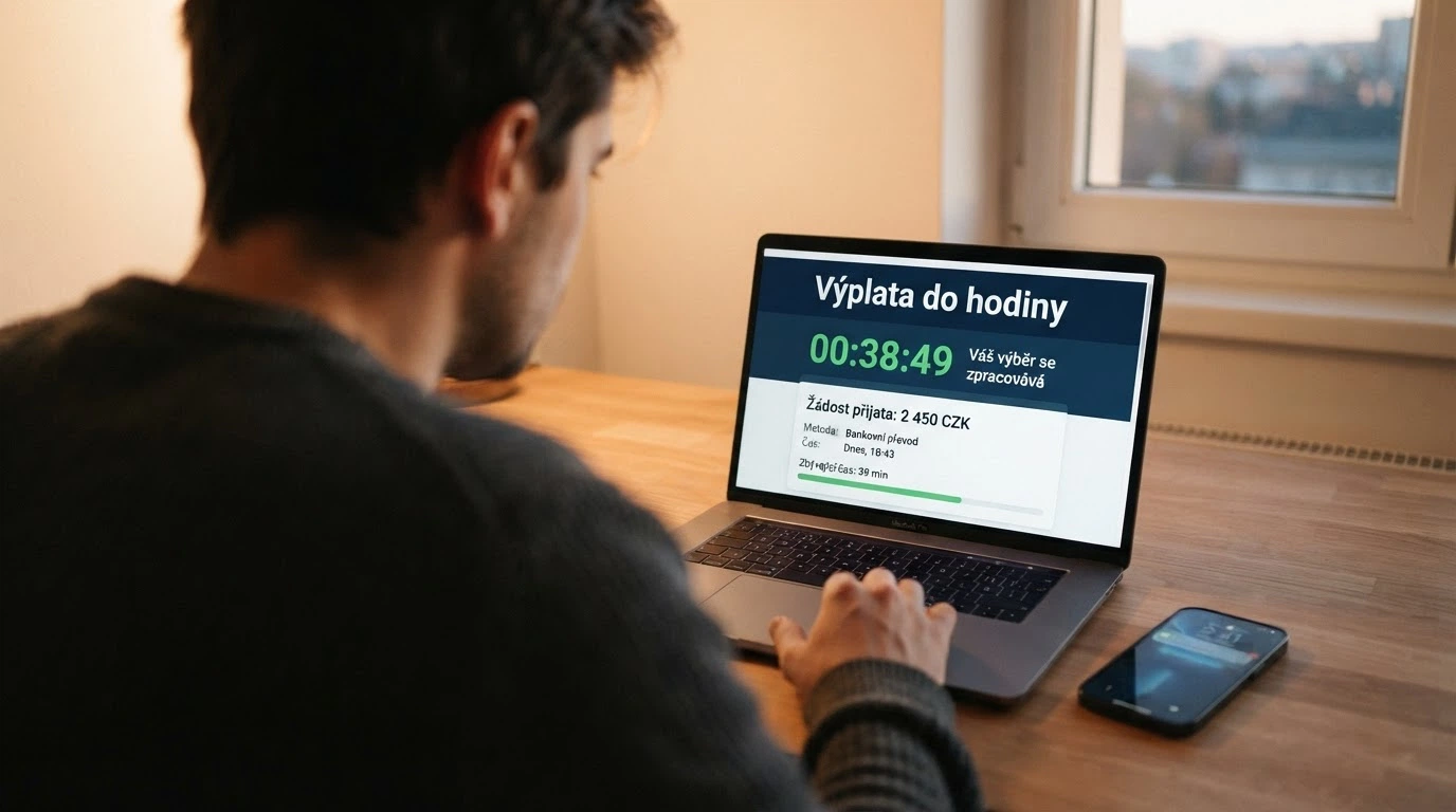 Rozhraní Forbes Casino — detail výplatní sekce s časem do hodiny