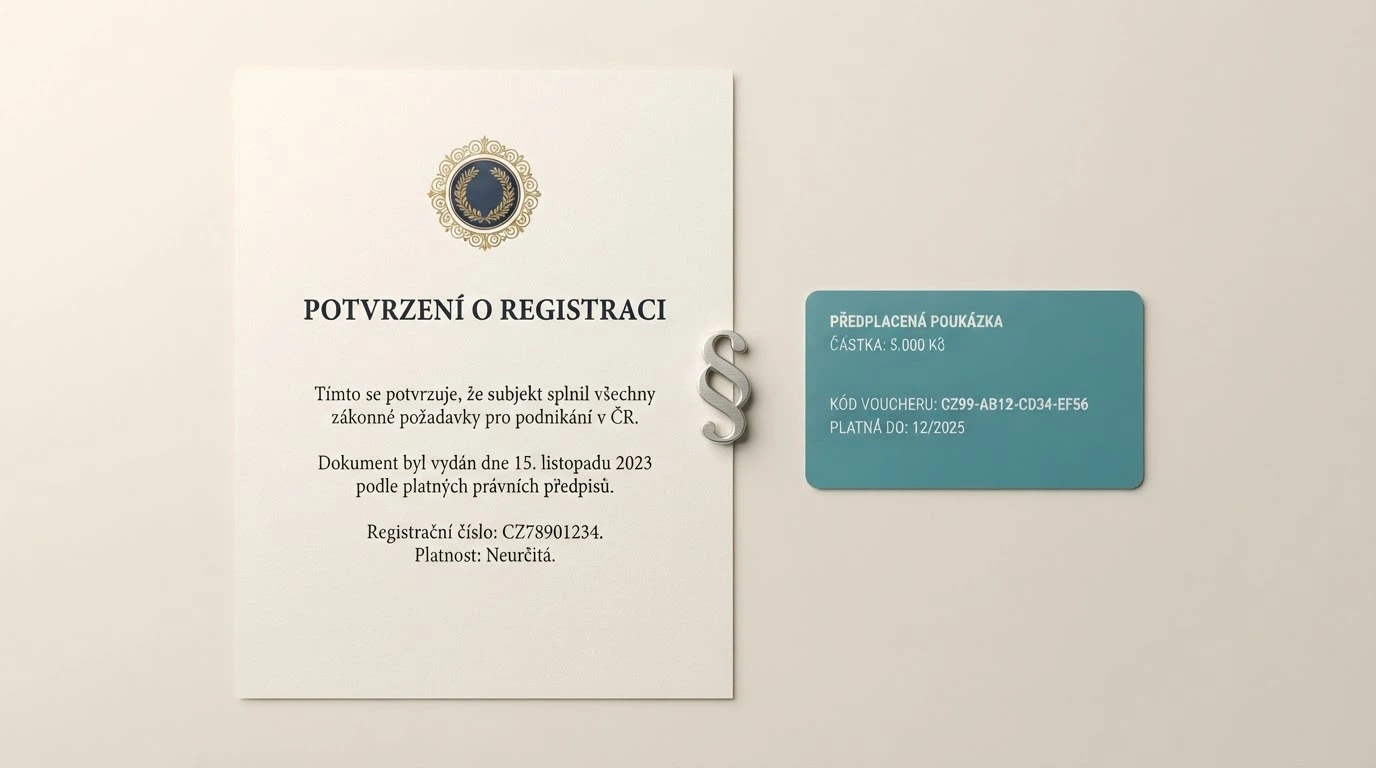 Oficiálně vyhlížející dokument s logem Ministerstva financí ČR, vedle symbol paragrafu a karta paysafecard
