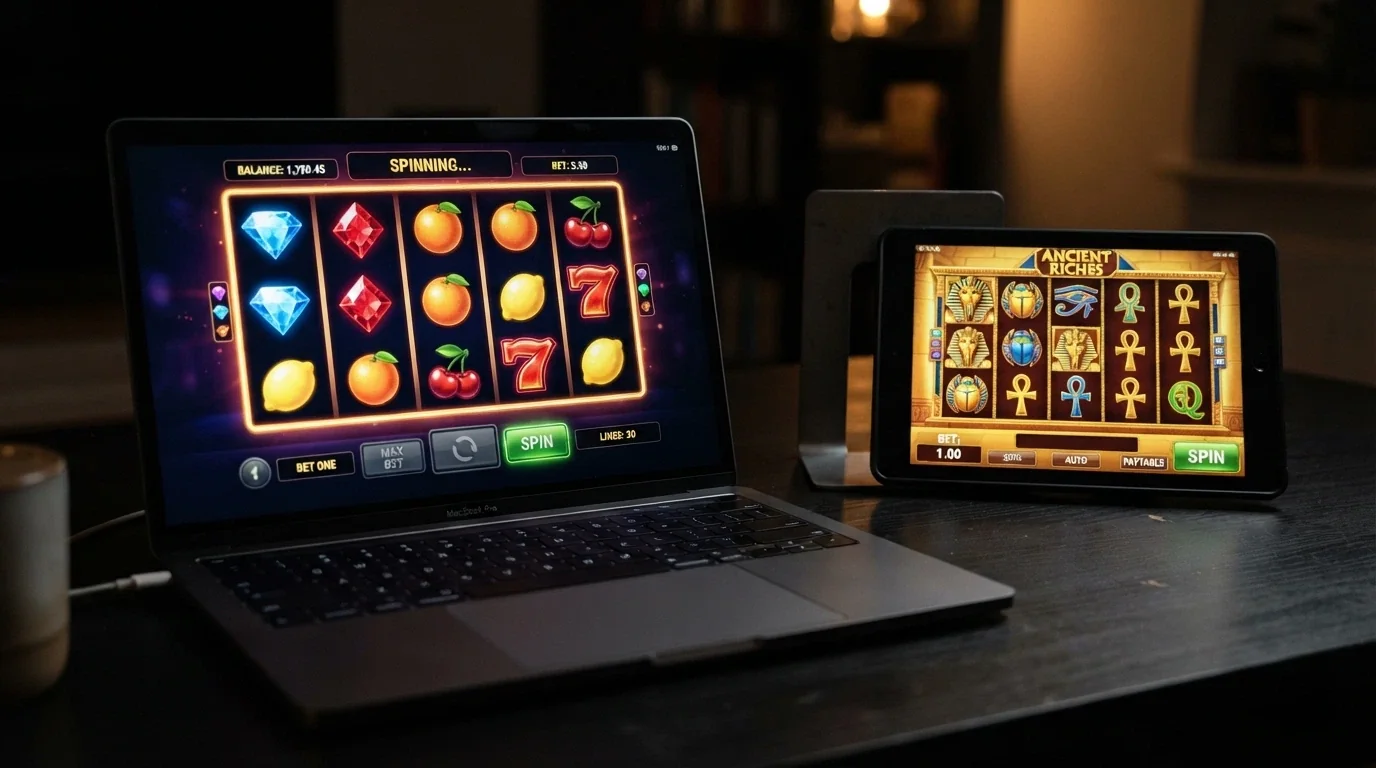 Koláž obrazovek oblíbených online automatů včetně Starburst a Book of Dead