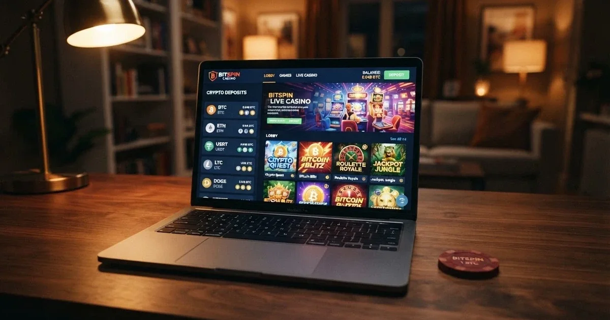 Rozhraní krypto kasina s výběrem her a platebních metod v kryptoměnách