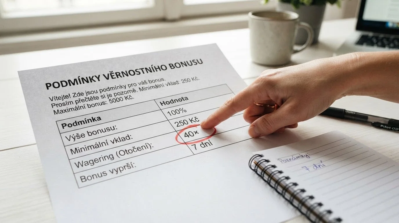 Detail podmínek bonusu s vyznačeným násobitelem protočení a dobou platnosti
