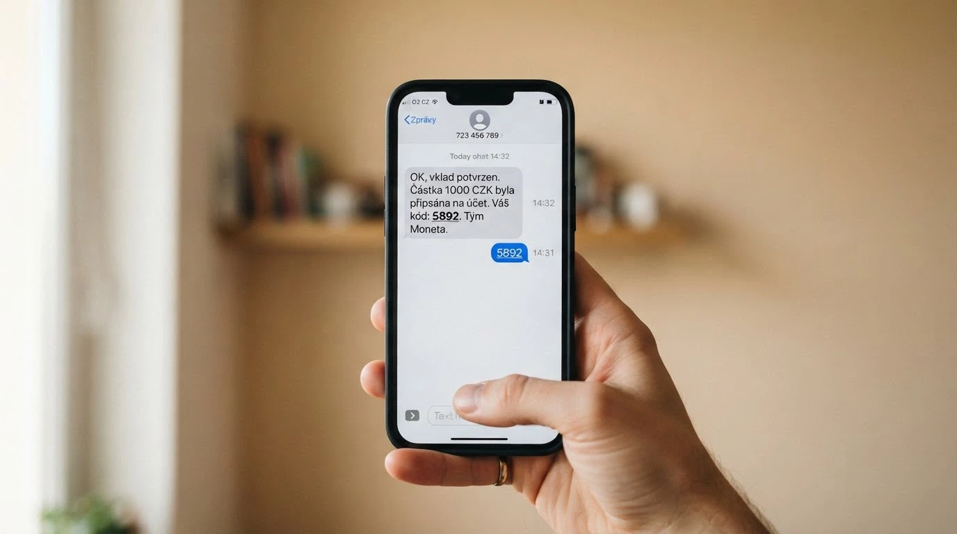 Displej telefonu s odeslanou SMS na číslo 90211 a potvrzovací odpovědí od operátora