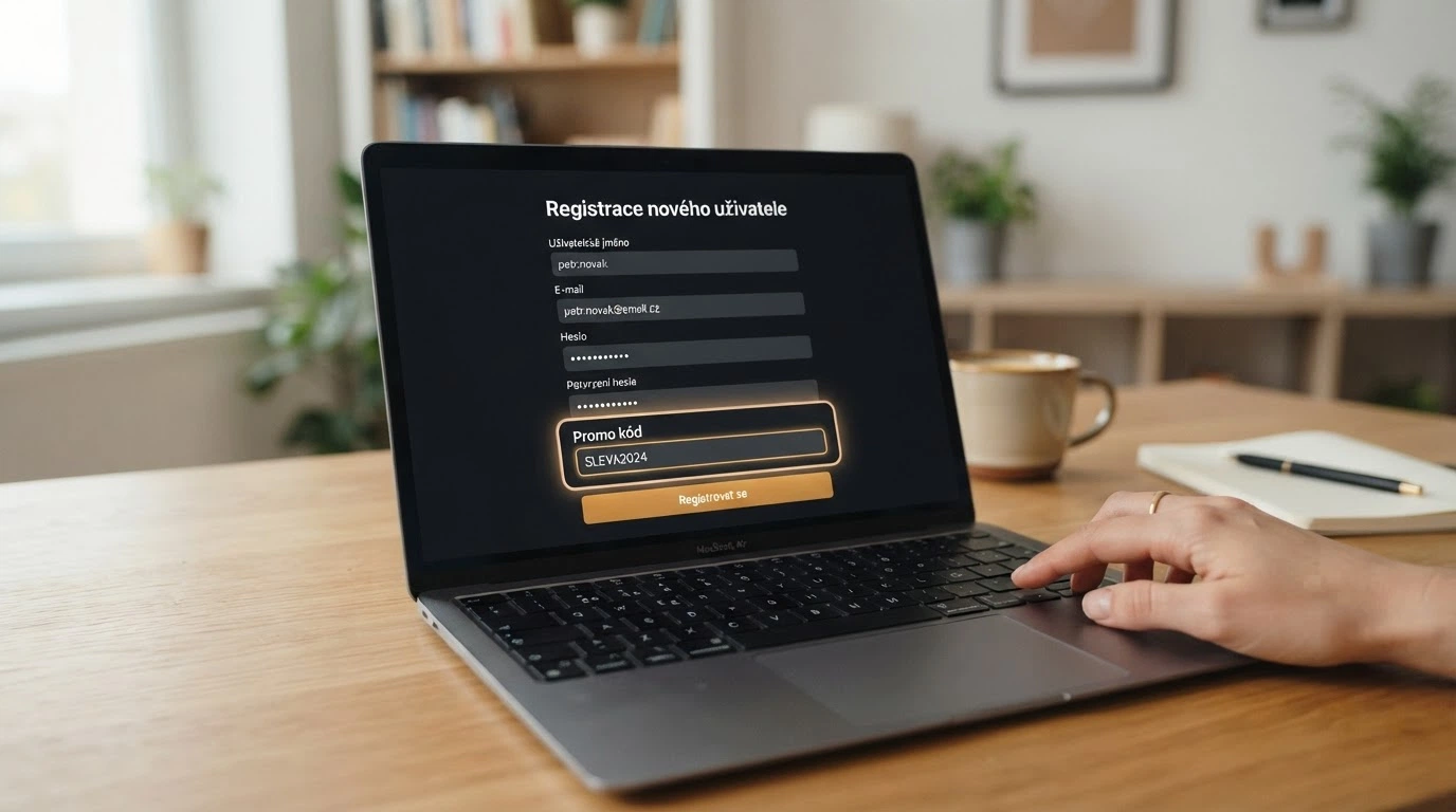 Registrační formulář online casina se zvýrazněným polem pro zadání promo kódu