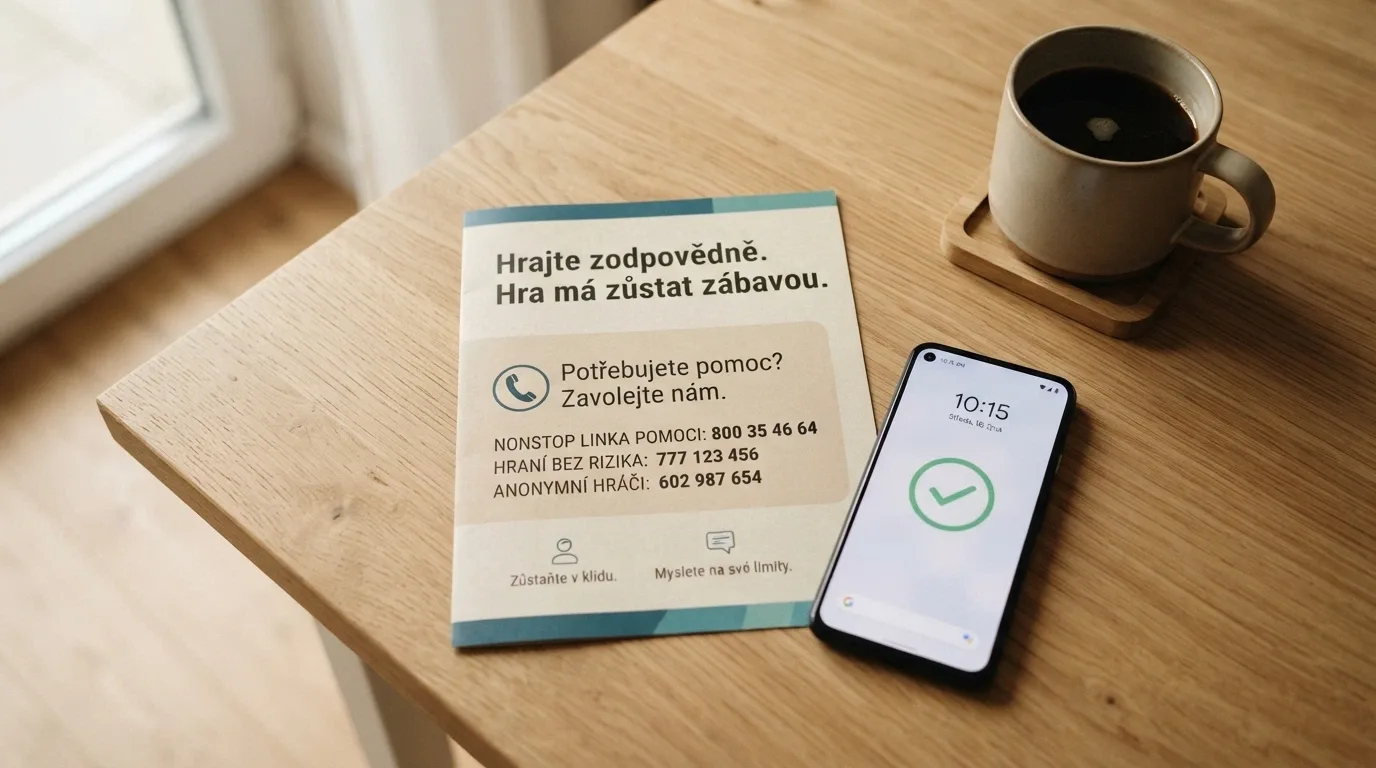 Informační leták zodpovědného hraní s kontakty na linky pomoci